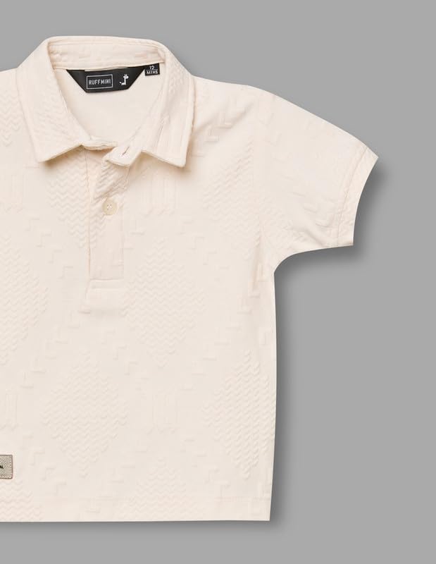 RUFF Off White Self Textured Polo Neck T-Shirt | Half Sleeves | Casual Wear 2