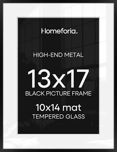 Image of Homeforia 13x17 Picture Frame Black, High End Metal 13x17 Poster Frames with Mat 10x14 for Photo, 13 x 17 Black Frame Matted to 10 x 14 inch Print, 17x13 Thin Frame, Tempered Glass, Wall Kit, Set of 3