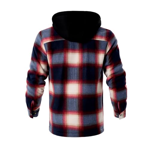 Image of TanBridge Men's Cotton Plaid Shirts Jacket Full Zip Fleece Flannel Sherpa Lined Hoodies Heavyweight Hoodies Jacket for Men