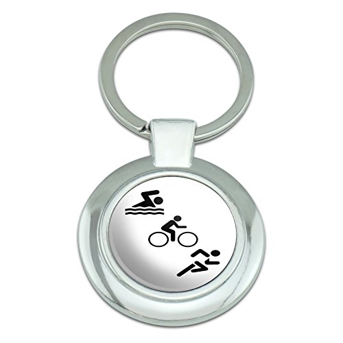 Graphics and More Triathlete Swim Bike Run Triathlon Classy Round Chrome Plated Metal Keychain