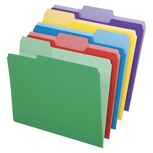 Pendaflex Colored File Folders, 30 Pack, Letter Size (8.5' x 11'), Erase Ballpoint Pen from Tabs, 3 Tabs, 5 Colors: Green, Yellow, Red, Blue, Purple, Office, Classroom & Home Document Organization