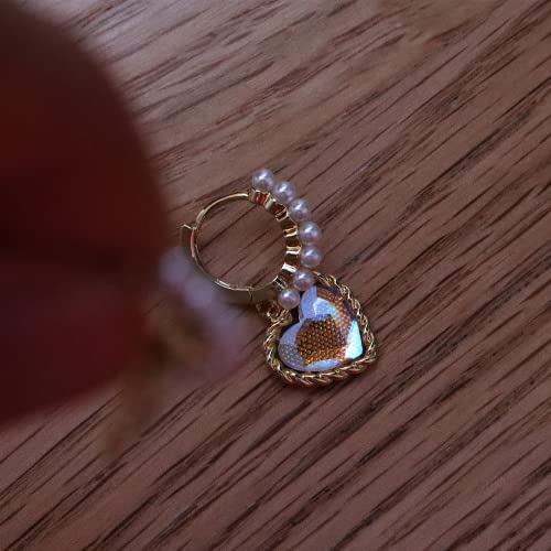 Sonateomber Iridescent Rainbow Heart Drop Dangle Small Pearl Hoop Huggie Earrings For Women Girls - Cute Lovely Gold Circle Daily Cartilage Love Valentine Jewelry Gift #TOP3