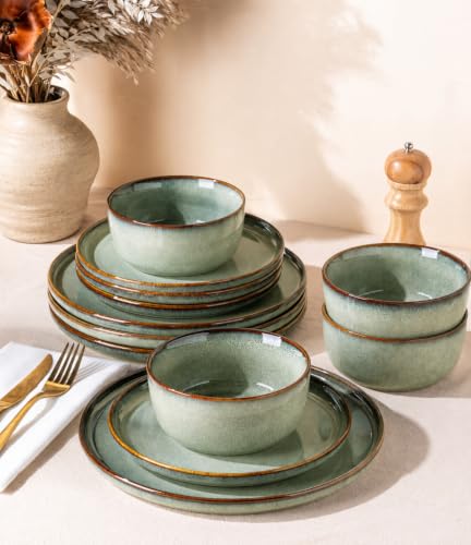 Image of GBHOME Dinnerware Sets for 8, 24 Pieces Stoneware Plates and Bowls Sets, Scratch Resistant Dishes, Dishwasher & Microwave Safe, Reactive Glaze