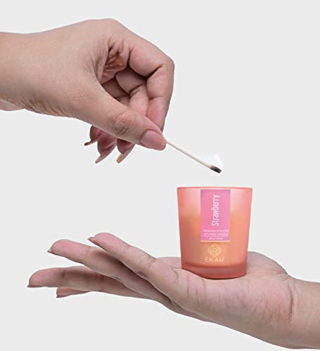 Image of EKAM Strawberry Votive Soy Wax Scented Candle, 40 Grams, 10 Hours Burn Time| Long Lasting Premium Candles | Ideal for Home Decor | Gifting & Aromatherapy (Pack of 12)
