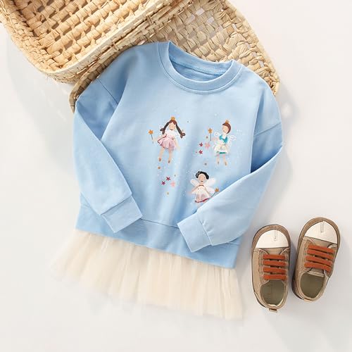 Toddler Girls Sweatshirts Crewneck Shirt Kids Applique Print Long Sleeve Fall Winter Cotton Tops 2-7t2