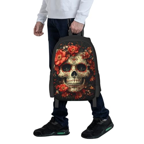 Image of Floral Skull Print Backpack For Men Women Lightweight Daypack For Daily Commutes Business Travel Hiking