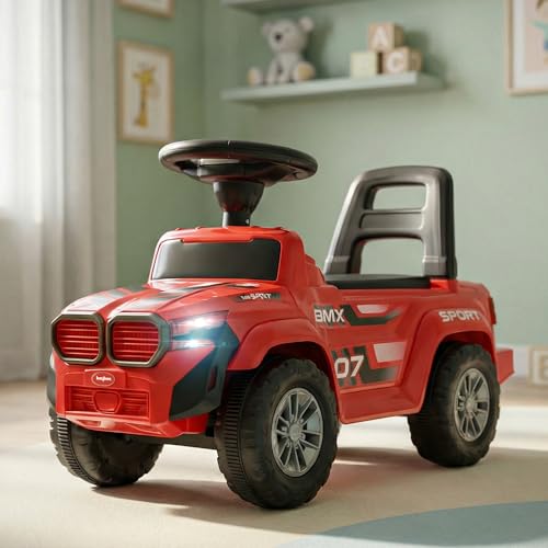 Image of Baybee Nitro Ride on Cars for Kids | Portable Ride on Jeep with High Backrest & Toy Storage | Baby Push Ride ons Toys Car with Music & LED Light | Outdoor Kids Cars for 1 to 3 Years Boy Girl (Red)