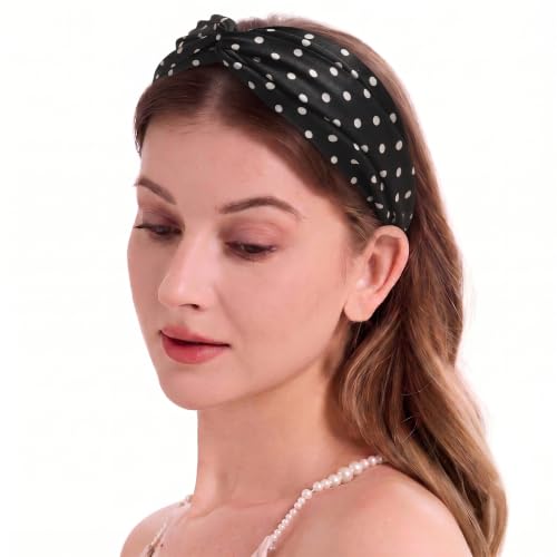 Image of ZLYC Mulberry Silk Headband for Women's Hair, Polka Dots Black