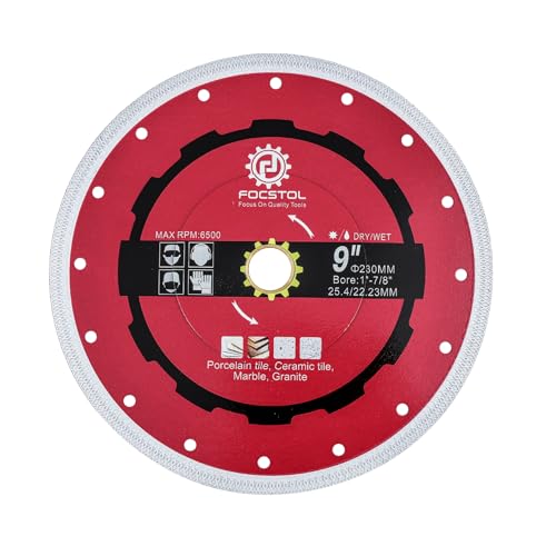 FOCSTOL Disque Diamant Carrelage - 230mm x 25,4mm Lame Scie Diamant pour Porcelaine Céramique Carrelage Marbre Granit Quartz avec X Mesh Jante