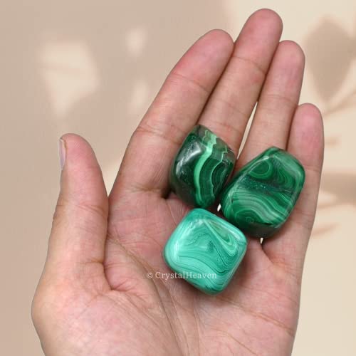 Image of Crystal Heaven Certified Malachite Healing Tumbled Stone,Natural Polished Crystals For Diy Crafts,Manifestation,Meditation,Pooja Feng Shui And Reiki Healing(30 Grams)
