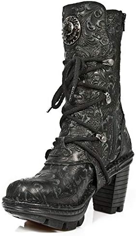 New Rock NEOTR005-S25 Vintage Floral Black Gothic Rock Punk Ladies Leather Fashion Calf Boots 42 | Image 4