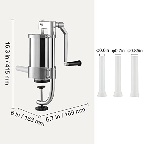 Image of VEVOR Sausage Stuffer, 2.5LBS /1.5L Capacity, 304 Stainless Steel Vertical Sausage Stuffer, Sausage Filling Machine with 3 Stuffing Tubes
