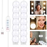 YOYIAG Ajustable Luces de Espejo: 14 bombilla Luces de Espejo de Maquillaje con Cable USB, 3 Modos de Color y 10 Brillos Ajustables Luces de Espejo LED para Espejo Cosmético Tocador