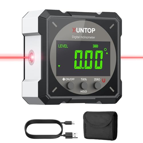 XUNTOP Digitaler Winkelmesser Neigungsmesser Laser Wasserwaage mit LCD Display, Type-C Schnittstelle IP54 Wasserdicht Magnetisch Nivellierbox Level Box für Holzarbeiten, Bau, Dekoration, DIY,Schwarz XUNTOP Digitaler Winkelmesser Neigungsmesser Laser Wasserwaage mit LCD Display, Type-C Schnittstelle IP54 Wasserdicht Magnetisch Nivellierbox Level Box für Holzarbeiten, Bau, Dekoration, DIY,Schwarz