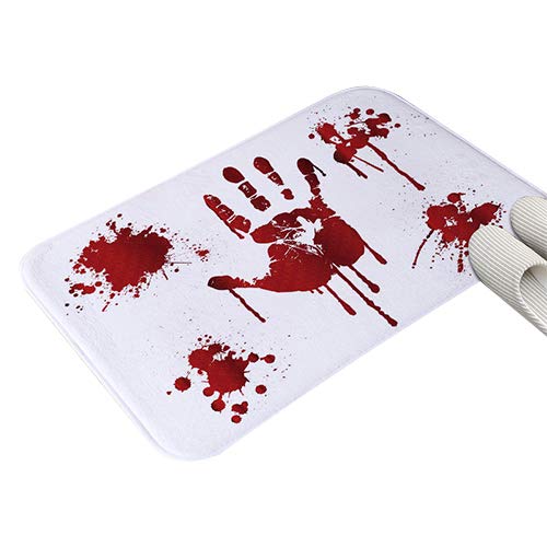 MADELEINE PRESTON Halloween Bath Mat Horror Bloody Handprint Pattern Non-Slip Halloween Carpets Bloody Shower Mat for Toilet Bathroom
