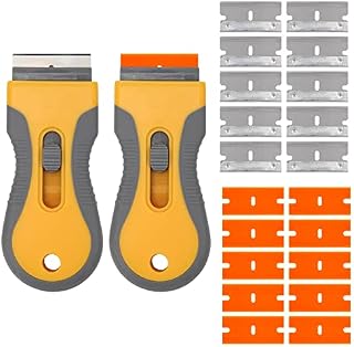 2 PCS Glass & Ceramic Scraper, Adjustable Paint Scraper with 20 Steel & Plastic Sticker Remover Tool Accessories for Cleaning Paint, Sticker, Floor Decals