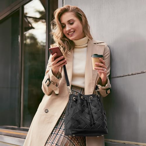 Bolso saco trenzado de cuero para mujer con dos correas miniatura 2