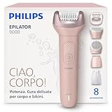 Philips Epilatore Serie 9000 - Epilatore elettrico Wet & Dry senza fili, per gambe, corpo e zona bikini, con ProGuide, 8 accessori, autonomia di 60 minuti, modello BRE719/00