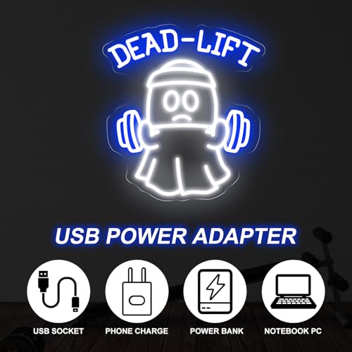 Image of Ghost Dead Lift Neon Sign Funny GYM Room LED Light Home Gym Wall Decoration | Ghost Light Dumbbell Neon Sign Funny Weightlifting Gym Neon Led Light 14.6 inchx13.4 inch