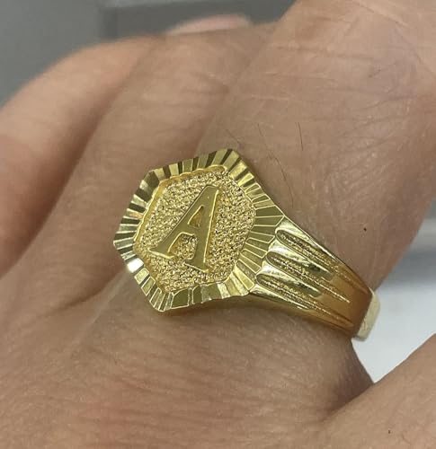 Image of 18k gold plated brass Hexagon shape initial ring already sized ring