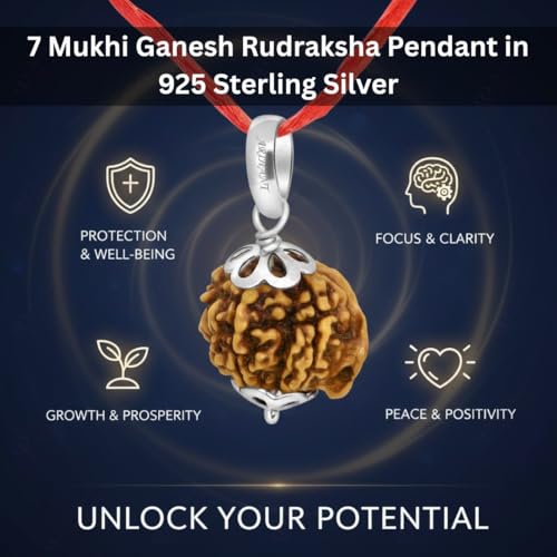 Image of Arihant Gems and Jewels 4 Mukhi to 7 Mukhi Ganesh Ji Nepali Rudraksha with 925 Silver Pendant - Natural & Certified Astrological Pendant for Positive Effects | Unisex for Men & Women
