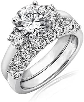 Amazon Collection Sterling Silver Platinum Plated Infinite Elements Cubic Zirconia Three Stone Ring, Size 8