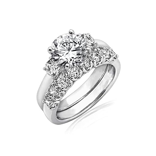 Amazon Collection Sterling Silver Platinum Plated Infinite Elements Cubic Zirconia Three Stone Ring, Size 6