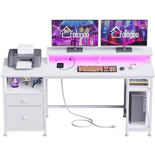 Furologee DESK With Led Light & Power Outlets, Reversible Computer Desk thumb #8