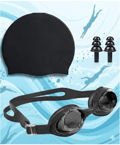 Image of Protoner Swimming Set with Goggles, Cap and Ear Plugs (Black)