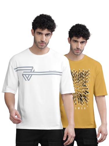 Image of BULLMER Trendy Front and Back Printed Oversized Round Neck T-Shirt for Men - Pack of 2