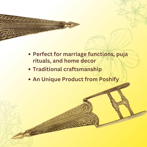 Image of Premium Brass Finish Decorative Bhala | Antique Style Spearhead Replica for Home Decor, Puja & Gifting | Intricate Engraved Design (28x8 cm)