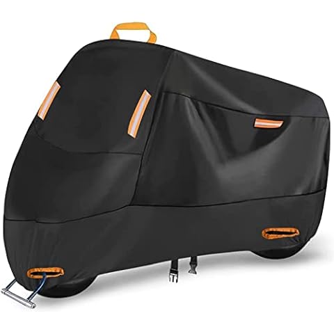 300D Heavy Duty Motorcycle Cover, Seceles All Season Durable Waterproof Outdoor Protection Scooter Cover with 4 Reflective Strips Lock-Holes Storage Bag Fits up to 98" Yamaha Honda Harley Suzuki (XXL) Cover