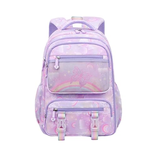 Générique Cartable fille primaire CP CE1 CE2 CM1 CM2, sac a dos fille primaire kawai Ergonomique Cartables Scolaires Grande Capacité Sacs d'école Multi-poches leger en Nylon 46cm x 30cm (Purple, L)
