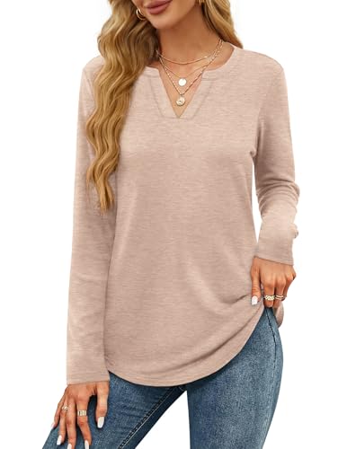 OFEEFAN Women's Tunic Top With Puff Sleeves - Long Sleeve Crew Neck Shirt, Solid Color, Soft Blend - View #4