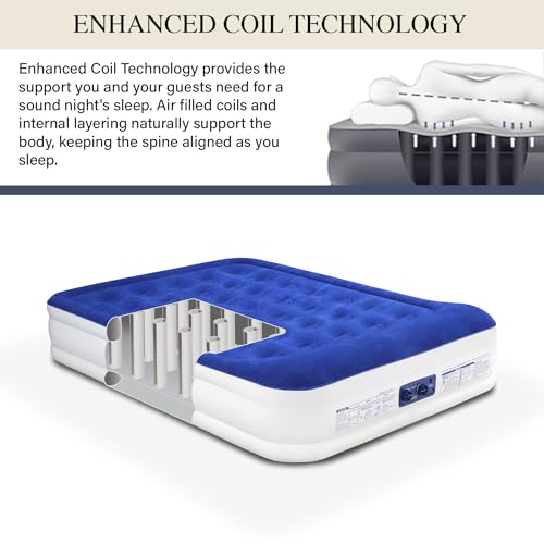 King Koil Luxury Pillow Top Plush Queen Air Mattress with Built-in High-Speed Pump Best for Home, Camping, Guests, 16" Queen Size Double Airbed Adjustable Blow Up Mattress, Waterproof, 1-Year Warranty