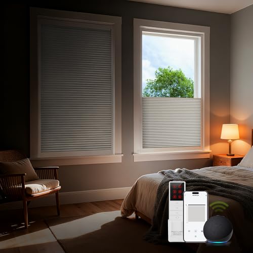 ZSTARR Motorized Honeycomb Cellular Shades Electric Skylight Shades for Vertical and Skylight Windows Cordless Rechargeable Smart Blinds with Optional Solar Panel Custom Size(Black Out White)