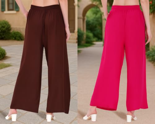 Image of Buy That Trendz Palazzo Pants for Women Rayon Elasticated Regular Fit Flared Wide Leg M to 6XL Pack of 2
