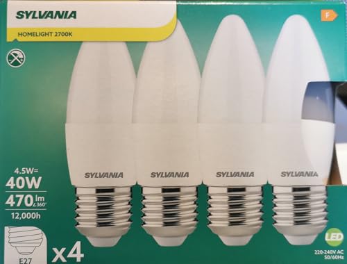 Sylvania Paquete de 4 velas LED de ópalo de 4,5 W = 40 W ES E27 con tapón de rosca