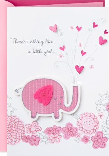 Hallmark Baby Shower Card for Girl (Pink Elephant) Welcome New Baby Girl, Congratulations