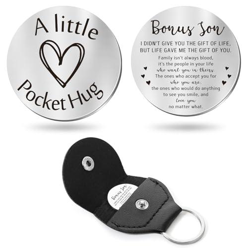 Sureio Pocket Hug Token Gifts for Men Boyfriend Girlfriend Inspirational Gift for Son Daughter Brother with Leather Keychain(Bonus Son Gifts)