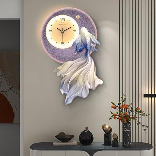 Horloge murale poisson LED lumineuse et silencieuse pour salon