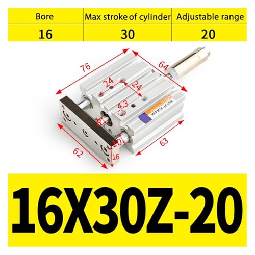 Vérin compact MGPM16 à course réglable 10 à 50mm avec amortisseur intégré