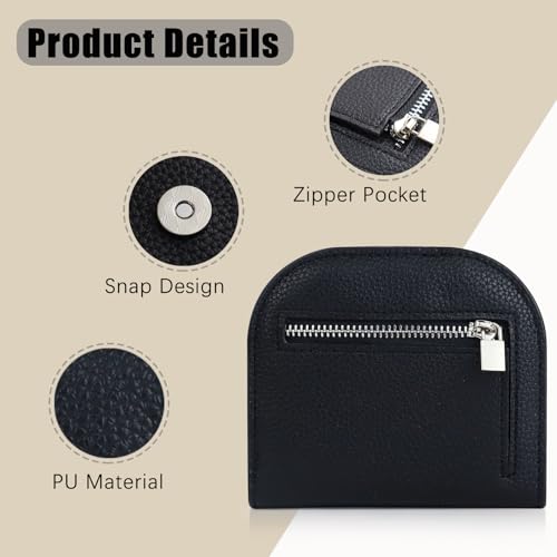 Small Wallet for Women, Ladies Leather Bifold Coin Purse, Cute Mini Change Purses with Zipper Pocket Card slots (Black)3