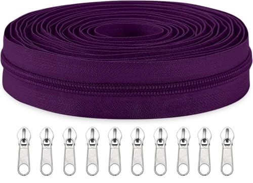 Image of Zipper Roll (Number : 5) 5 Meter with 10 Zip Puller - Two Way Open-Ended Nylon Zipper (Wine, 5 Meter)
