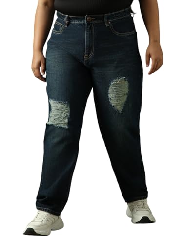 Image of High Star Women Cotton Washed Mom Fit Casual High-Rise Jeans