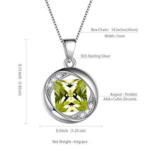Aurora Tears August Birthstone Pendant Necklace Women 925 Sterling Silver Round Birthstones Created Peridot Green Crystal Aug. Birth Stone Jewelry Girls Birthday Gift Dp0029A #TOP5