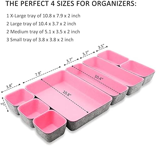 Newthinking Desk Drawer Organizer Trays, 8 Pack Square Storage Box Stackable Dividers, Save Desk Space Dividers Box for Home Office Cosmetics Storage BoxesPink