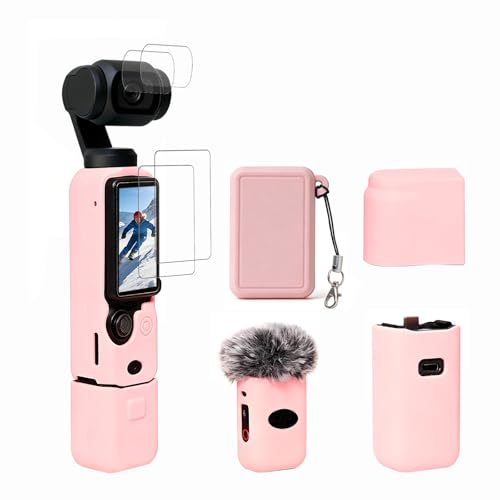 Frevyve Case for DJI Osmo Pocket 3/Xtra Muse Camera Soft Silicone Protective Case Slim Fit Skin with mic Cover and Screen Protector Accessories for Osmo Pocket 3/Xtra Muse Anti-Scratch (Pink)