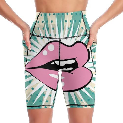 Short de sport taille haute Lèvres Roses legging court anti-frottement