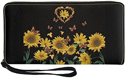 Coldinair Sunflower Love Print Womens Zip Around Wallet Phone Clutch Purse Card Holder Organizer for Girls